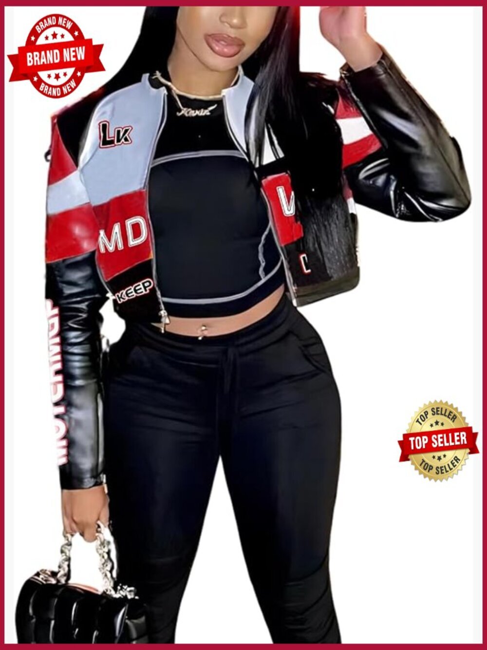 Faux Leather Moto Biker Jacket Women Zip Up Bomber Trendy